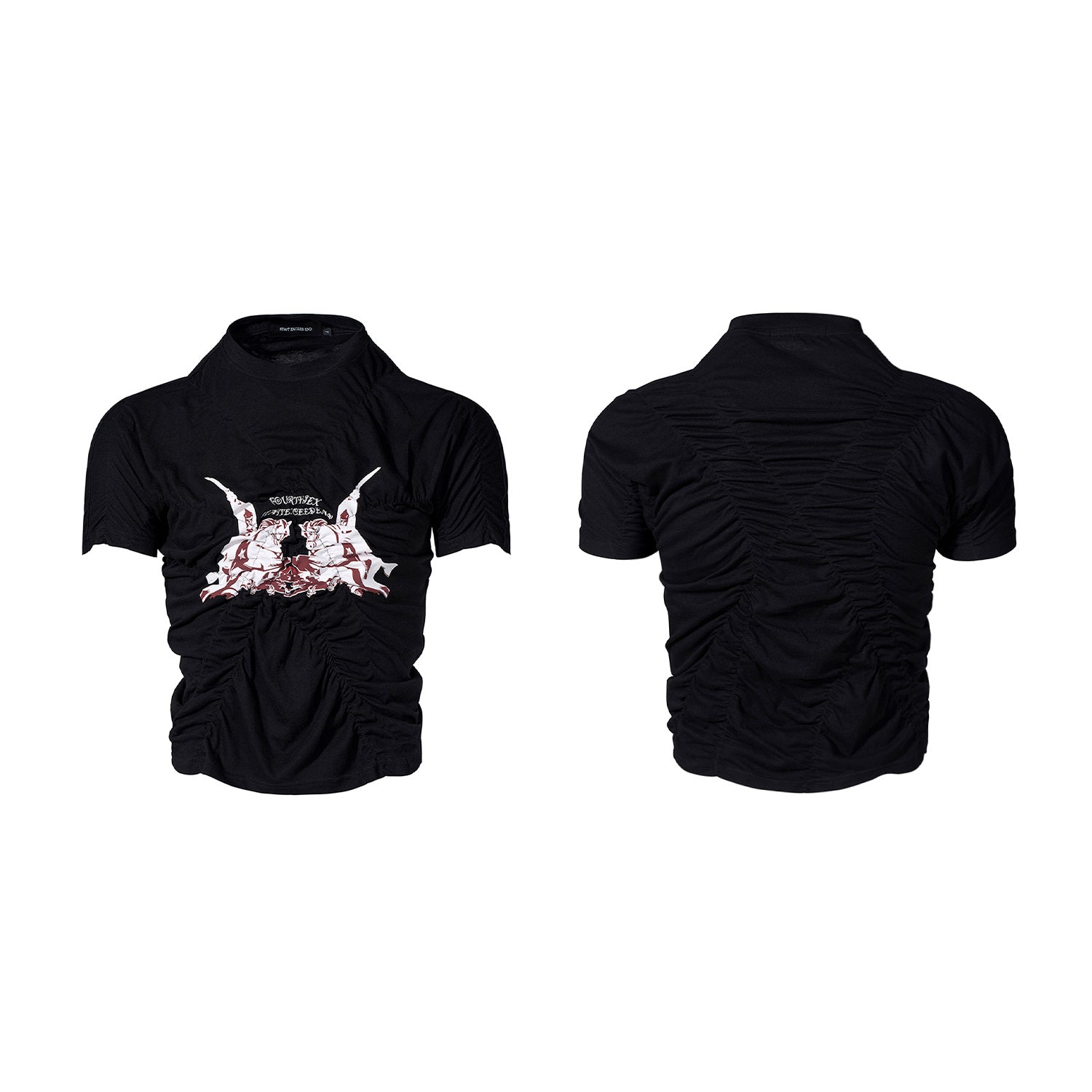 Pleating Men's Summer Printed Slim Fit Black Short Sleeve